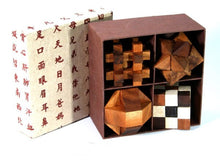 Load image into Gallery viewer, Brainteaser wooden puzzles set of 4 in a gift box.