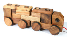 Load image into Gallery viewer, Toy Truck wood handmade carriage and 12 wooden puzzle shapes with pull along string