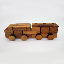 Load image into Gallery viewer, Toy Truck wood handmade carriage and 12 wooden puzzle shapes with pull along string