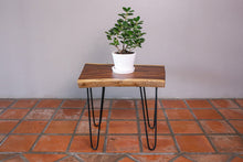Load image into Gallery viewer, Side Table Live Edge Wooden Corner Table, Plant or book Stand Raintree Wood-OS61
