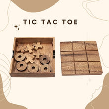 Load image into Gallery viewer, TIC TAC TOE naughts and Crosses board game on a wooden platform
