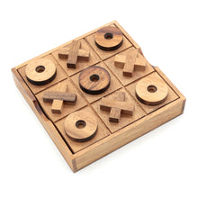 Load image into Gallery viewer, TIC TAC TOE naughts and Crosses board game on a wooden platform
