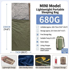 Load image into Gallery viewer, Ultralight 1.5lbs Sleeping Bag 50-70°F for Warm Weather
Waterproof nylon shell, breathable polyester fill, 2-way zipper for double bag use, machine washable, for teens & adults(black)