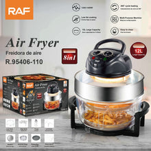 Load image into Gallery viewer, 12L 8-in-1 Electric Air Fryer with 360° Panoramic Glass Bowl, 1200W Low-Fat Multi-Purpose Cooker for Roast Chicken, Pizza, and Family Meals.(black)