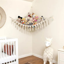 Load image into Gallery viewer, Stuffed Animal Storage Hammock Wall Hanging Corner Net Organizer for Bedroom Nursery Room Decor, Beige, 47.2 Inch