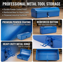 Load image into Gallery viewer, Portable Metal Tool Box with Lock for Home Workshop Tool Storage and Transport, 37 x 16 x 12 cm