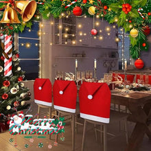 Load image into Gallery viewer, 5 Pack Santa Hat Chair Covers, Red Christmas Chair Back Covers, Xmas Dining Chair Slipcovers for Christmas Dinner Party Decorations