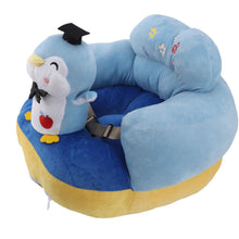 Load image into Gallery viewer, Cartoon Baby Support Seat Plush Adjustable Stable Children Learn Sitting Seat for Home Blue Penguin