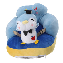 Load image into Gallery viewer, Cartoon Baby Support Seat Plush Adjustable Stable Children Learn Sitting Seat for Home Blue Penguin