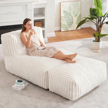 Load image into Gallery viewer, Ergonomic Bean Bag Chaise Lounger with Vertical Plush Fabric and High-Density Foam for Living Room Reading, Napping, and TV Watching (Beige)