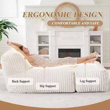 Load image into Gallery viewer, Ergonomic Bean Bag Chaise Lounger with Vertical Plush Fabric and High-Density Foam for Living Room Reading, Napping, and TV Watching (Beige)