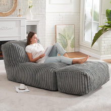 Load image into Gallery viewer, Ergonomic Bean Bag Chaise Lounger with Vertical Plush Fabric and High-Density Foam for Living Room Reading, Napping, and TV Watching (Beige)