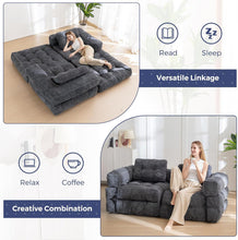 Load image into Gallery viewer, Foldable Corduroy Sofa Bed with Quilted Buttons and Pillow, Convertible Lounger for Reading, Gaming, Napping, and Relaxing at Home (Black)