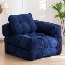 Load image into Gallery viewer, Foldable Corduroy Sofa Bed with Quilted Buttons and Pillow, Convertible Lounger for Reading, Gaming, Napping, and Relaxing at Home (Black)