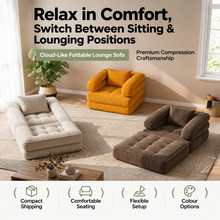 Load image into Gallery viewer, Foldable Multi-Functional Lounger Sofa with Corduroy Cover and High-Density Foam for Living Room Relaxation, Napping, and Lounging (Beige)
