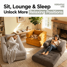 Load image into Gallery viewer, Foldable Multi-Functional Lounger Sofa with Corduroy Cover and High-Density Foam for Living Room Relaxation, Napping, and Lounging (Orange)