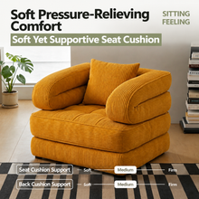 Load image into Gallery viewer, Foldable Multi-Functional Lounger Sofa with Corduroy Cover and High-Density Foam for Living Room Relaxation, Napping, and Lounging (Orange)