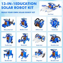 Load image into Gallery viewer, 13-in-1 Solar Power Robots Creation Toy,Educational Experiment DIY Robotics Kit,Science Toy Solar Powered Building Robotics Set Age 8-12 for Boys Girls Kids Teens to Build