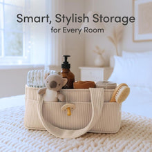 Load image into Gallery viewer, Portable Corduroy Nursery Diaper Storage Basket With Handle Adjustable Dividers Large Capacity For Nursery Bathroom Living Room Car Baby Supplies Storage Organization