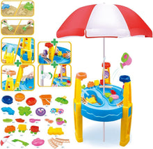 Load image into Gallery viewer, Outdoor Sand and Water Table Toy with Umbrella (28 Pcs Accessories)