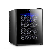 Load image into Gallery viewer, 12 Bottle Thermoelectric Wine Fridge, 65W, UV Protected Glass Door, Soft LED Illumination