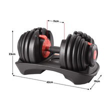 Load image into Gallery viewer, Powertrain 48kg Adjustable Dumbbells Set with Stand, Quick Dial Free Weights for Home Gym Strength Training - Red