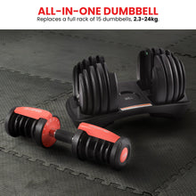 Load image into Gallery viewer, Powertrain 48kg Adjustable Dumbbells Set with Stand, Quick Dial Free Weights for Home Gym Strength Training - Red