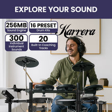Load image into Gallery viewer, Karrera 18S Electronic Drum Kit Mesh Pads 8in Snare Bluetooth Sounds USB/MIDI Output Kick Pedals Drum Coach & Metronome