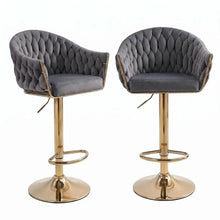 Load image into Gallery viewer, Modern Velvet Breakfast Bar Stools Swivel Barstools Adjustable Counter Stools with Backrest (Gold-Grey)