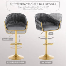 Load image into Gallery viewer, Modern Velvet Breakfast Bar Stools Swivel Barstools Adjustable Counter Stools with Backrest (Gold-Grey)
