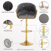 Load image into Gallery viewer, Modern Velvet Breakfast Bar Stools Swivel Barstools Adjustable Counter Stools with Backrest (Gold-Grey)