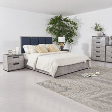 Load image into Gallery viewer, King 4 Pcs Bedroom Suite with Tallboy Fabric Combination of Black & Cement Colour
