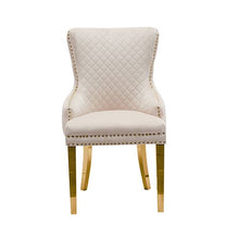 Load image into Gallery viewer, Set of 2 Beige Velvet Dining Chairs – Button Studded Ring Back Design Golden Legs