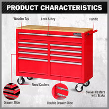 Load image into Gallery viewer, 9 Drawers Tool Box Chest Cabinet Trolley Box Garage Storage Toolbox Red 1000lbs