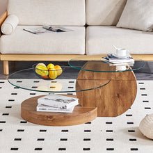 Load image into Gallery viewer, 'MINORI' Double Layer Clear Tempered Glass Dark Wood Grain Coffee Table
