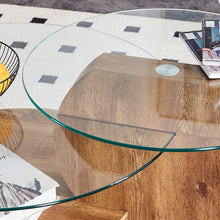 Load image into Gallery viewer, 'MINORI' Double Layer Clear Tempered Glass Dark Wood Grain Coffee Table