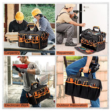 Load image into Gallery viewer, 17 Inch Heavy Duty Tool Bag - 43cm Wide Open Mouth Organiser - Thickened Wear Resistant Oxford Cloth with Adjustable Padded Strap, Multi-Pocket Storage for Electricians Plumbers and Professional Trades