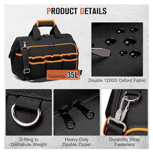 Load image into Gallery viewer, 17 Inch Heavy Duty Tool Bag - 43cm Wide Open Mouth Organiser - Thickened Wear Resistant Oxford Cloth with Adjustable Padded Strap, Multi-Pocket Storage for Electricians Plumbers and Professional Trades