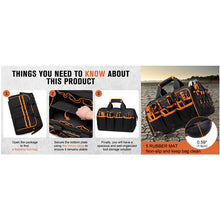 Load image into Gallery viewer, Heavy-Duty 17-Inch Tool Bag with 46 Pockets, Waterproof Base & Shoulder Strap(Black Orange)