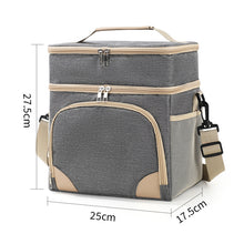 Load image into Gallery viewer, Grey Dual Layer Insulated Lunch Bag 12L Large Capacity Cooler Tote with Adjustable Strap Leakproof Thermal Food Carrier for Work Picnic and Camping