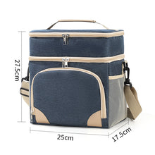 Load image into Gallery viewer, Navy blue Dual Layer Insulated Lunch Bag 12L Large Capacity Cooler Tote with Adjustable Strap Leakproof Thermal Food Carrier for Work Picnic and Camping