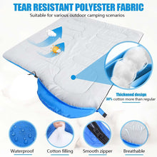 Load image into Gallery viewer, 2-in-1 Winter Camping Warmth Kit with Carry Bag: 210 * 75cm Blue Portable Waterproof Warm Sleeping Bag and 200 * 140cm Large Black Double Layer Waterproof Fleece Camping Blanket for Hiking Travel Indoor Outdoor Use