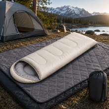 Load image into Gallery viewer, 2-in-1 Winter Camping Warmth Kit with Carry Bag: 210 * 75cm Beige Portable Waterproof Warm Sleeping Bag and 200 * 140cm Large Black Double Layer Waterproof Fleece Camping Blanket for Hiking Travel Indoor Outdoor Use