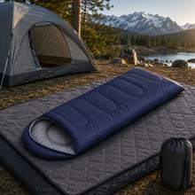 Load image into Gallery viewer, 2-in-1 Winter Camping Warmth Kit with Carry Bag: 210 * 75cm Navy Blue Portable Waterproof Warm Sleeping Bag and 200 * 140cm Large Black Double Layer Waterproof Fleece Camping Blanket for Hiking Travel Indoor Outdoor Use
