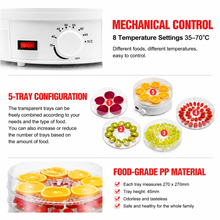 Load image into Gallery viewer, Black 5 Tier Large Capacity Food Dehydrator and Healthy Snack Maker - Electric Fruit Vegetable Meat Jerky Dryer with 35-70℃ Adjustable Temp and All Round Hot Air Fast Dehydration