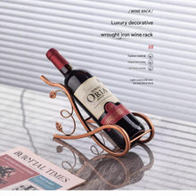 Load image into Gallery viewer, Rose gold Artistic Leaf Design Decorative Iron Wine Rack - Elegant Leaf Design Countertop Wine Bottle Holder, Stable Metal Wine Stand for Dining Table Kitchen Bar, Rust Resistant Home Decor Gift