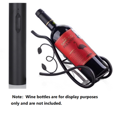 Load image into Gallery viewer, Black Electric Wine Opener and Black Decorative Iron Wine Rack Set - Rechargeable Automatic Corkscrew , Elegant Leaf Design Bottle Holder, USB-C Fast Opening Kit for Home Bar Dining Table Gift