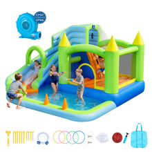 Load image into Gallery viewer, Inflatable Bounce House, 3.4 x 3.74 x 2.13 m Inflatable Bounce House Water Slide, Bouncer Castle with Castle Bounces, Basketball Hoop, Splash Pool & Water Ring Toss, for 3 to 4 Kids Ages 3 to 8
