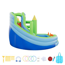 Load image into Gallery viewer, Inflatable Bounce House, 3.4 x 3.74 x 2.13 m Inflatable Bounce House Water Slide, Bouncer Castle with Castle Bounces, Basketball Hoop, Splash Pool & Water Ring Toss, for 3 to 4 Kids Ages 3 to 8