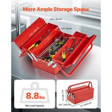 Load image into Gallery viewer, Metal Tool Box, 14-inch, 2-Tier 3-Tray Portable Folding Tool Chest Organizer with Handle & Lock Hole, Powder Coated Steel, Cantilever Toolbox for Household Factory Warehouse Repair Shop, Red